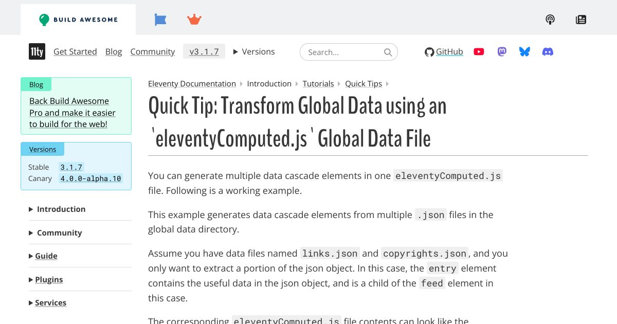 Quick Tip: Transform Global Data using an `eleventyComputed.js` Global ...