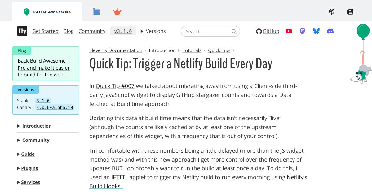 Quick Tip: Trigger a Netlify Build Every Day — Eleventy