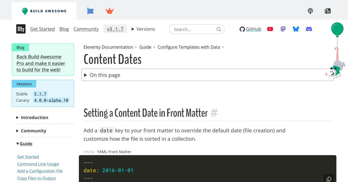 Content Dates — Eleventy