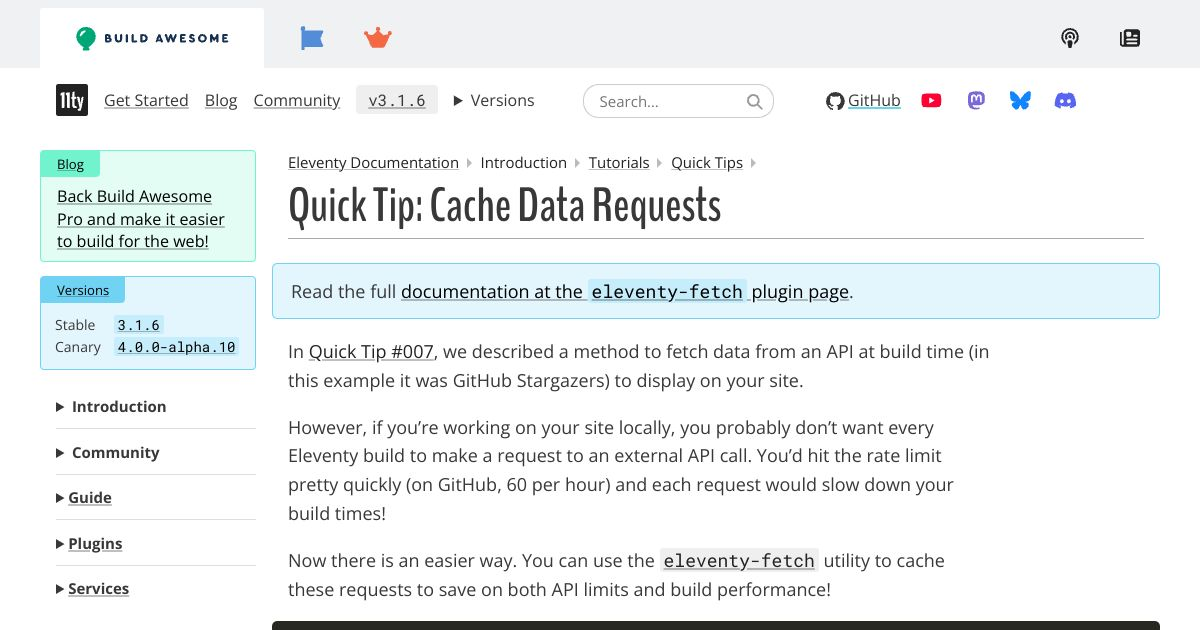Quick Tip: Cache Data Requests — Eleventy