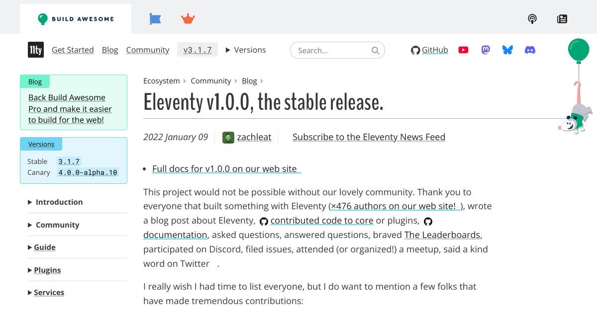 Eleventy v1.0.0, the stable release. — Eleventy