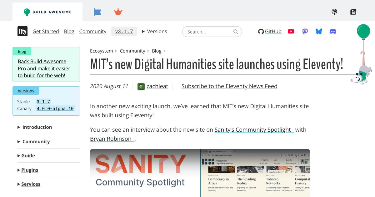 MIT’s new Digital Humanities site launches using Eleventy! — Eleventy