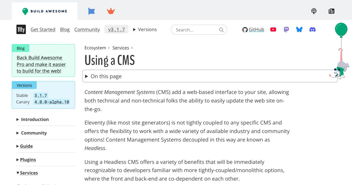 Using a CMS — Eleventy