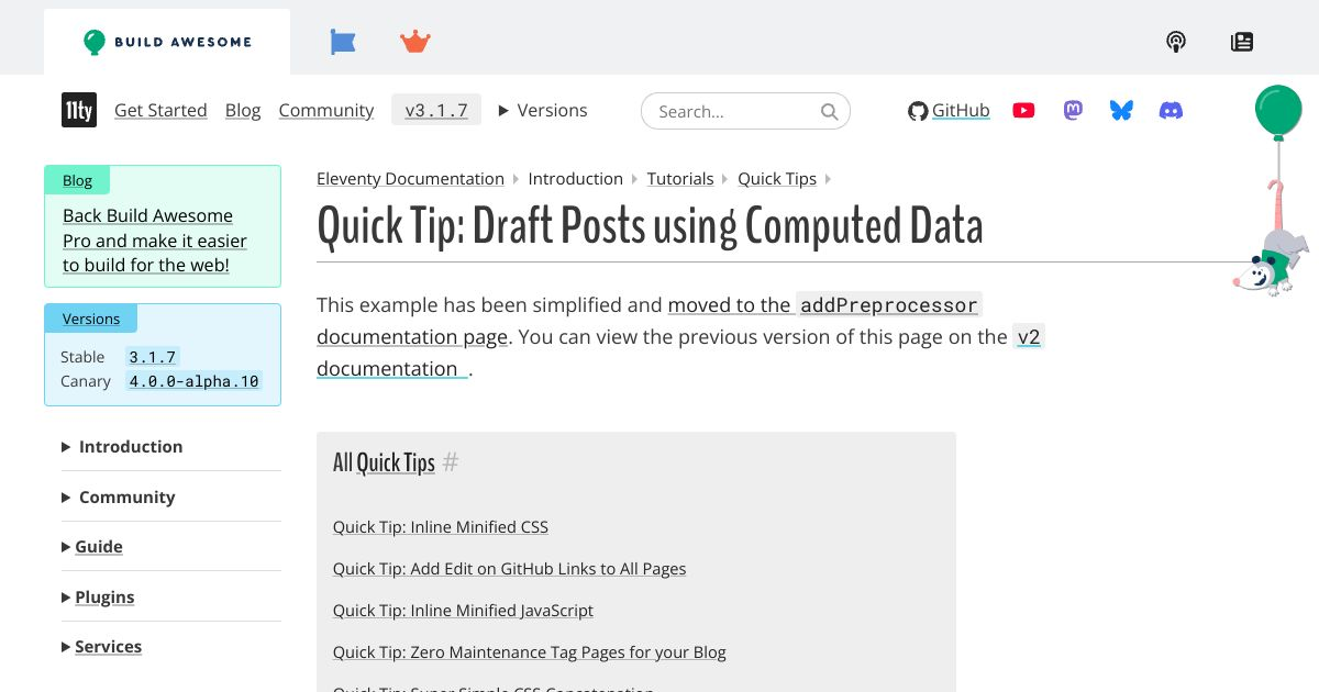 Quick Tip: Draft Posts using Computed Data — Eleventy