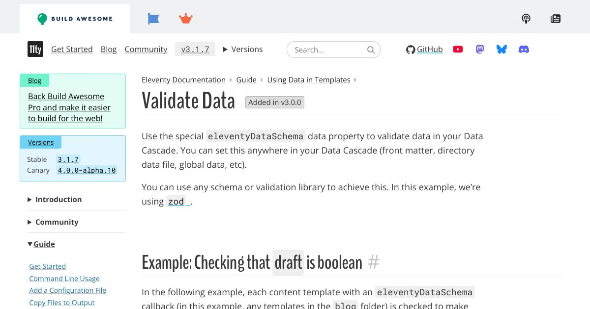 Validate Data — Eleventy