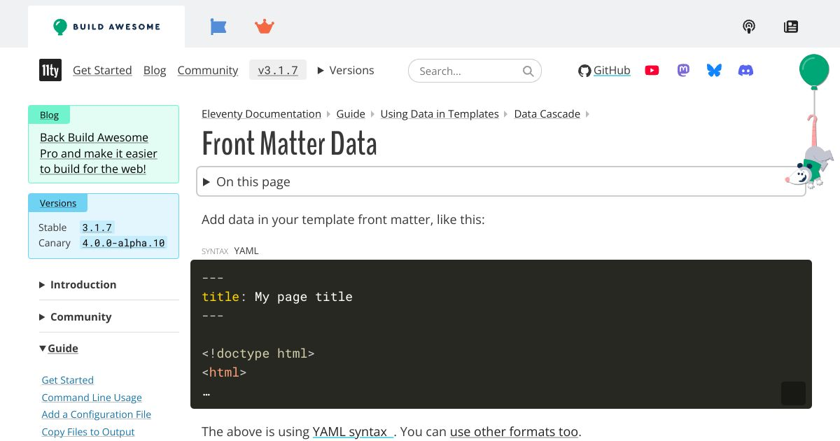 Front Matter Data — Eleventy