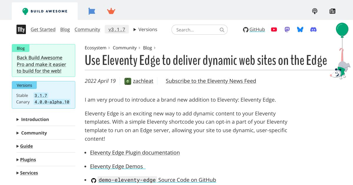 Use Eleventy Edge to deliver dynamic web sites on the Edge — Eleventy