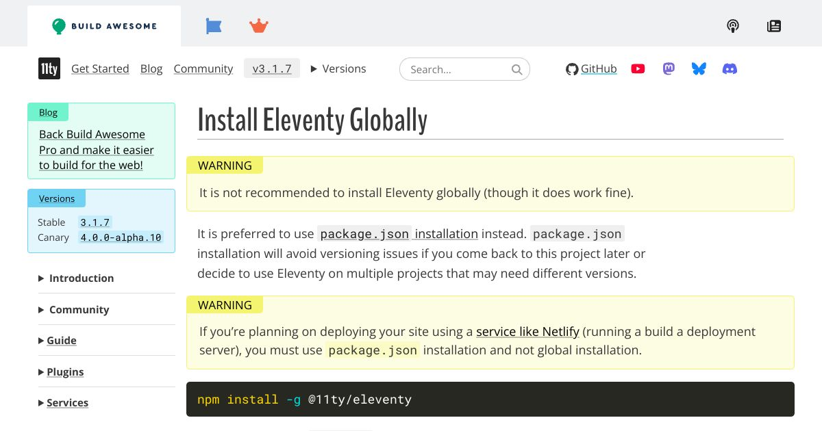 Install Eleventy Globally — Eleventy